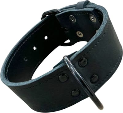 K9World by van der Veeke, Lederen Hondenhalsband - Black Edition Hardware – 5 cm Breed – Dubbel Leer – Handgemaakt – Zwart – Maat 40–50 cm