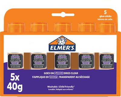 Elmer's Disappearing Purple Glue Sticks | Dries Clear | 40g | 5 Count