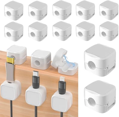 12-delige Kabelclip Organizer, Magnetische Kabelhouders, Zelfklevende Kabelclips voor Thuis, Telefoon en Auto, Perfect voor USB-kabels en Oplaadkabels