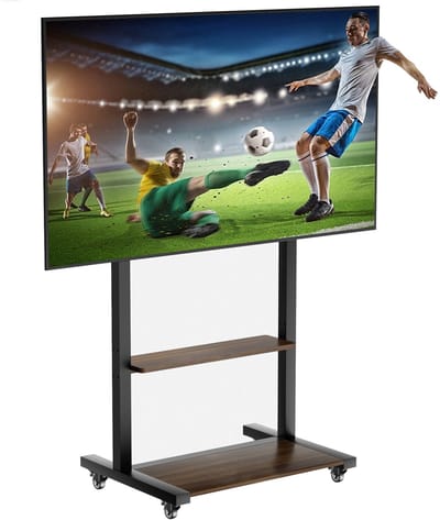 unho TV Vloerstandaard met Wielen - Industriële Rolling TV Vloerstandaard - voor 40-100" LCD LED TV's - 2 Tier MDF Planken - In Hoogte Verstelbare TV Karbevestiging - Max VESA 800*600mm