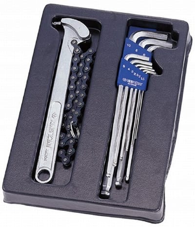 Extra lange inbussleutelset met kogelpunt (1,5-10 mm) + oliefiltersleutel