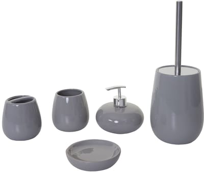 5-delige badkamerset MCW-C72, WC-set badkameraccessoires, keramiek ~ grijs