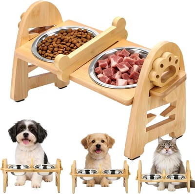Verhoogde Voerbak - Hondenbak set - Comfortabel Eten - Stabiele Constructie - 2 Bakken - Zilver