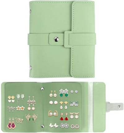 Dailygoods- Oorbelcase Draagbaar - Sieraden Opberger met Ritsen - PU Oorbelhouder - Compact - 16 x 14 cm - Groen - Sieradenopberger