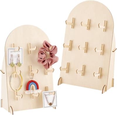Houten Pegboard Display Stand voor Armbanden en Sieraden, 2 Stuks met 9 Haakjes voor Beurzen en Verkoop, 30 x 17.8 x 10.2 cm