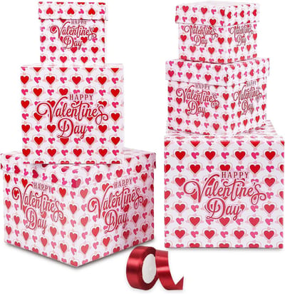 6 stuks witte geschenkdozen met deksel en lint - 5 maten - Valentijnsdag en feestelijke gelegenheden