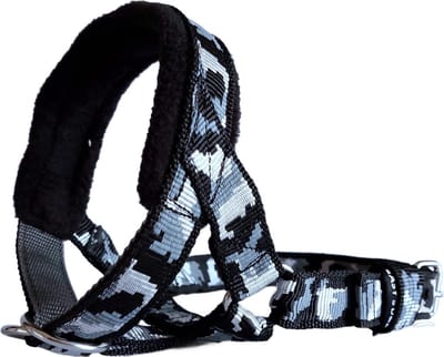 Hoofdhalster hond - Anti trek - Maat M - Grijs camouflage - Gevoerd zwart - Antitrek hoofdhalster hond - Halster hond - Anti trek hond - Training band