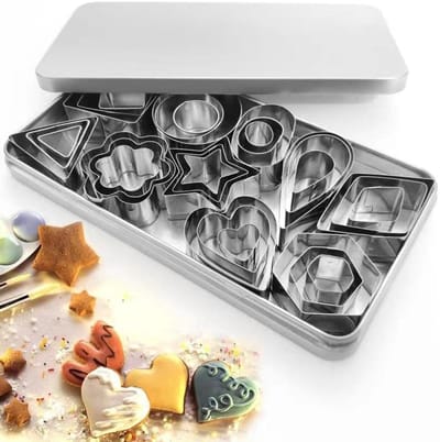 Roestvrijstalen mini-koekjes vormpjes - 30 stuks - metalen koekjesvormen set - mini-fondant vormpjes - doe-het-zelf kleine vormpjes - basis koekjesvormen - diverse vormen - zilverkleurig