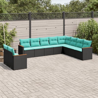 vidaXL - 10-delige - tuinbankset - met - kussens - van - zwart - polyrotan