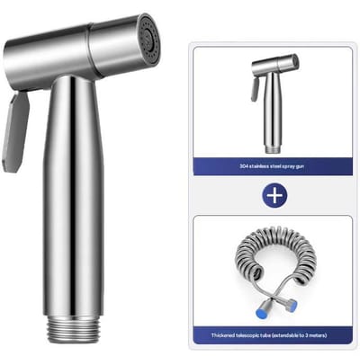 Roestvrijstalen badkamerkraan met douchekop, handdouche, bidet, roestvrijstalen handbidet - zilver