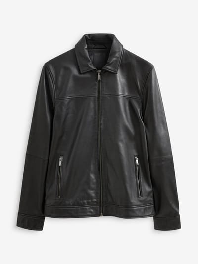 Next - Heren - Signature leren jack met kraag - Zwart