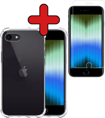 Hoesje Met Screenprotector - Geschikt voor Apple iPhone SE (2022) - Sterk & Shockproof - Siliconen Case - Back Cover - Telefoon Hoes - Shock Proof - Transparant