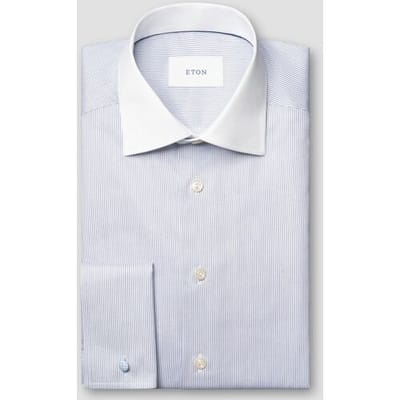 Eton Overhemd Fine Striped White Contrast Collar Signature Twill French Cuff Blauw / male