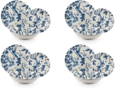 Excelsa Serviesset 12-delig blauw wit Colibri serviesset – Veelkleurig - Italiaans Design - Dinerbord - Ontbijtbord - Kom