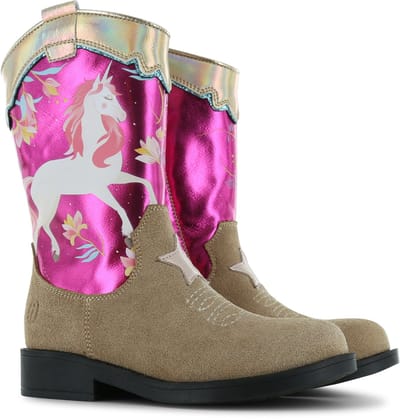 Shoesme Metallic-Roze Cowboylaars - Laarzen Kinderen - Meisjes - Pink Unicorn - Metallic - Maat 27