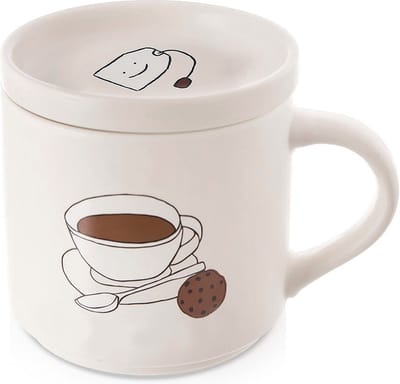 Mok met Deksel Porselein 420 ml - Koffiemok - Theebeker - Koffie - Beker