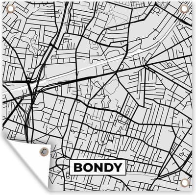 Tuin poster Kaart - Frankrijk - Stadskaart - Plattegrond - Bondy - 200x200 cm - Tuindoek