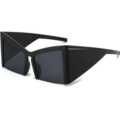 Wijdvallende Semi-Randloze Cat Eye Zonnebril Trendy Groot Montuur Oversized Vierkante Zonnebril Punk Zonnebrillen voor Dames & Heren Black black