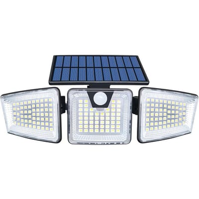 Zonne-Superheldere LED Sensor Wandlamp Buiten Patio Drievoudige Wandlamp IP65 Waterdicht Verstelbaar zwart