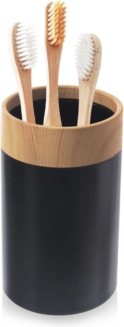 Tandenborstelbeker Zwart BLACK 7,5x11,5 cm - Badkamer Beker - Tandenborstel - Tandenborstelhouder