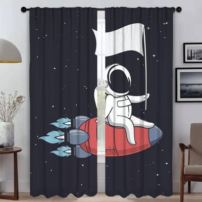 Verduisterende Gordijnen voor Woonkamer Astronautenprint Schaduwen Raamgordijn voor Kamer 2 Panelen Halloween Decoratie Scheidingswand Kind W50xH70cmx2pcs-CL
