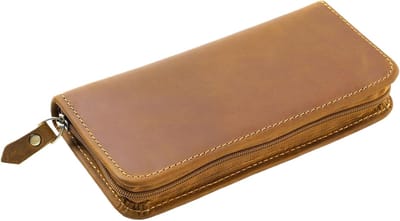 Leren Pennen Etui - Potlood Organizer - Kunstenaar Journal - Drie Vakken - 17x8x3 cm