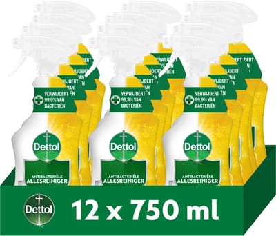 Dettol Trigger Antibacteriële Allesreiniger Spray Sprankelende Citroen 750ml - 12 Stuks - Voordeelverpakking