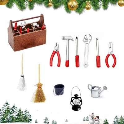 Houten miniatuur gereedschapskist met gereedschap 1:12 - compleet setje voor poppenhuis en miniatuur decoratie