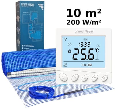 Elektrische vloerverwarmingsset 10 m², 200 W/m² + W350 Wi-Fi programmeerbare thermostaat