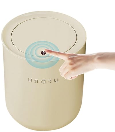 Afvalemmer met Deksel - Crème - 9 Liter Inhoud - Druk-open Systeem - Voor Huishoudens en Kantoorgebruik