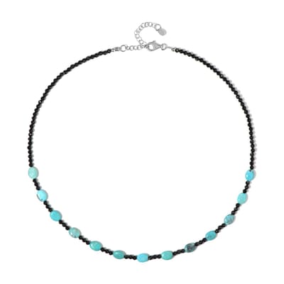 Cavill - Zilveren Halsketting 925 Sterling Zilver - 36,266 ct Turkoois en Zwarte Spinel - Handgemaakt Verstelbaar - 45-50 cm - Ovaal & Gefacetteerd