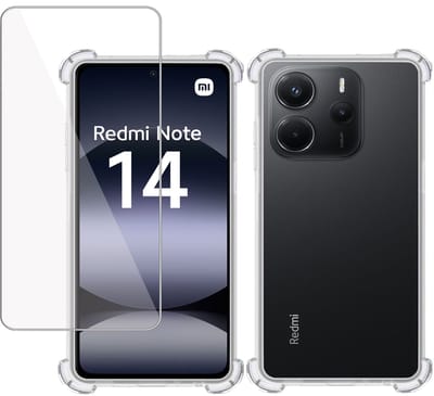 TechNow Hoesje + Screenprotector geschikt voor Xiaomi Redmi Note 14 – Tempered Glass - Extreme Shock Case Transparant