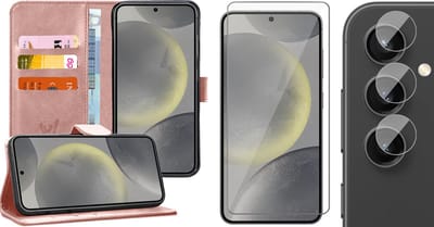 Hoesje geschikt voor Samsung Galaxy S24 - Screenprotector Glas & Camera - Portemonnee Book Case Rosegoud