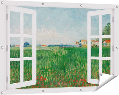Gards Tuinposter Doorkijk Veld met Klaprozen - Vincent van Gogh - 120x80 cm - Tuindoek - Tuindecoratie - Wanddecoratie buiten - Tuinschilderij