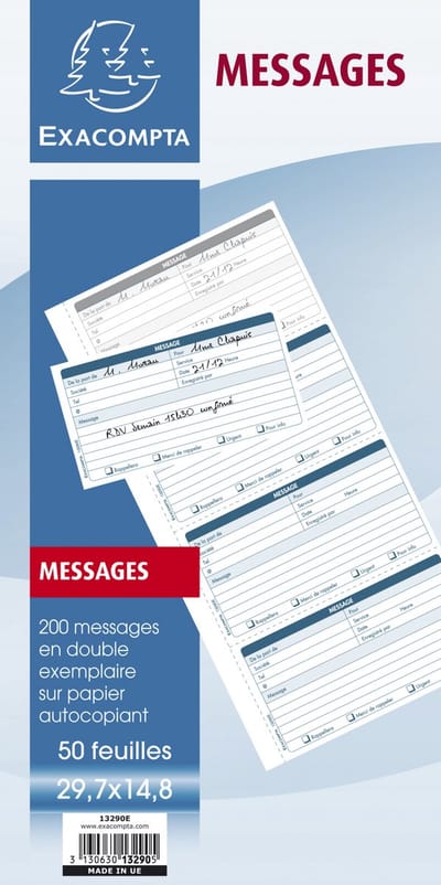Exacompta 5x Notitieboekje 29,7x14,8cm - telefoonboodschappen (4 per blad) - 50 bladen dupli zelfkopiërend - - 13290E