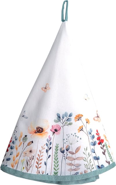 Clayre & Eef Theedoek Ø 80 cm Wit Groen Katoen Bloemen