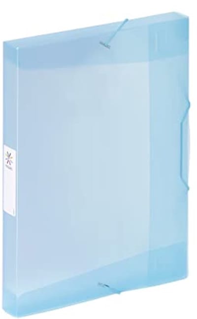 Documentenmap met 3 kleppen en kunststof identificatielabel - A4 ordnerbox in doorschijnend blauw