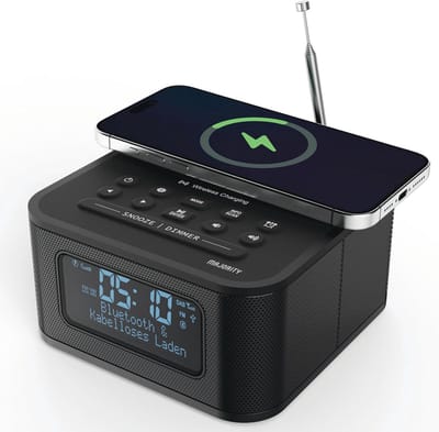 Draadloze Bluetooth Nachttafelklok met USB Oplader, DAB+ en FM Radio, Groot Dimbaar LCD Display, Dubbele Wekker met Snooze en Slaapfunctie
