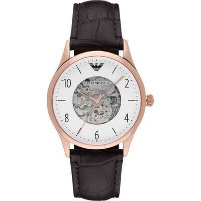 Emporio Armani Historische Collectie Wit Bruin Leer Heren Automatisch AR1920 wit