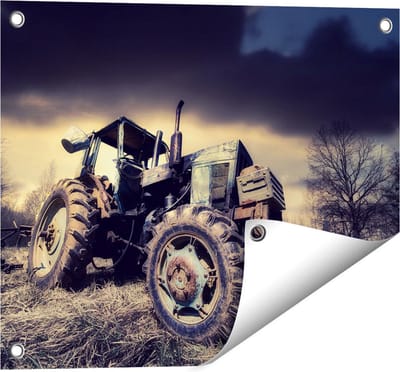 Gards Tuinposter Oude Tractor op het Grasveld - Trekker - 50x40 cm - Tuindoek - Tuindecoratie - Wanddecoratie buiten - Tuinschilderij