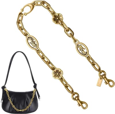 Ketting Handgrepen - Tas Riem Accessoires - Tassen Versieren - Bloemen Geïnspireerd Design - 11.4 x 6.7 cm - Goudkleurig