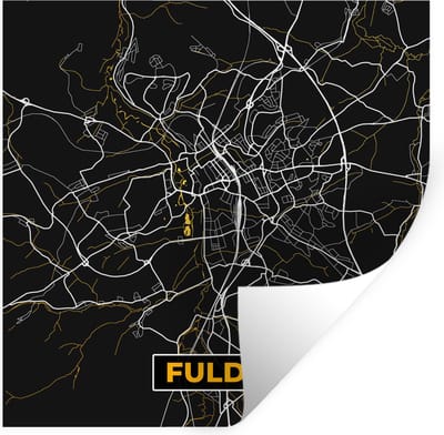 Muurstickers - Sticker Folie - Black and Gold – Stadskaart – Fulda – Duitsland – Plattegrond – Kaart - 100x100 cm - Plakfolie - Muurstickers Kinderkamer - Zelfklevend Behang XXL - Zelfklevend behangpapier - Stickerfolie