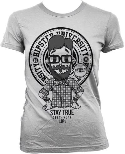 Dames Fun Tshirt -S- Hipster University Wit