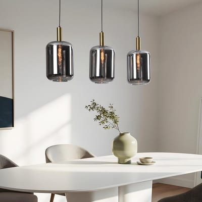 LumenXL - 3-lichts zwart - gouden hanglamp - smoke glas - Teto