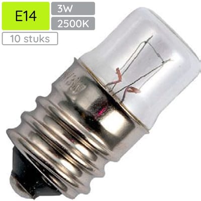 Signaallamp E14 12V 3W - 250 mAh - 10 stuks - T14 Gloeilamp Ø14mm - 30mm - 2500K - Dimbaar