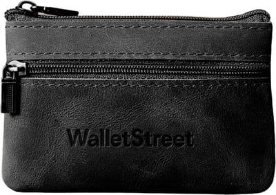 WalletStreet™ Genuine Leather Pasjeshouder Heren – Compacte Portemonnee – 15 Pasjes – 2 Ritsvakken – Sleutelhouder – Muntgeld & Briefgeld – Zwart