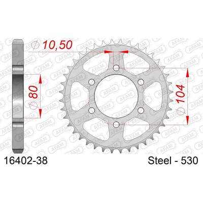 Stalen tandwiel Afam 530 38 dents