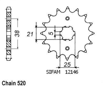 Voortandwiel Sifam voor motor Yamaha 125 XV Virago 14 tanden spoed 520