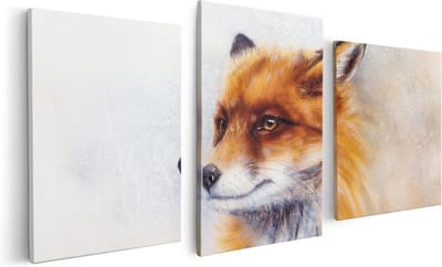 Artaza Canvas Schilderij Drieluik Vos op Aquarel Getekend - Abstract - 120x60 - Foto Op Canvas - Canvas Print