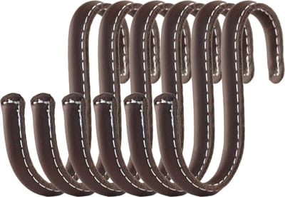 Brute Strength - Leren S-haken - Bruin - 6 stuks - Kledinghaak – Leer - kapstokhaak - Ophanghaken – handdoekhaakjes